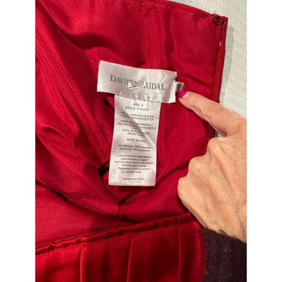 David's Bridal Red Satin Strapless Dress Size 8 - 1 DAY SHIP OUT - Picture 4 of 4
